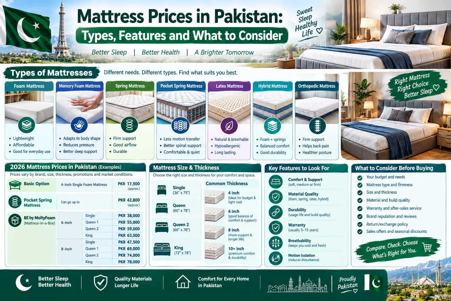 Mattress Prices in Pakistan: Types, Features and What to Consider