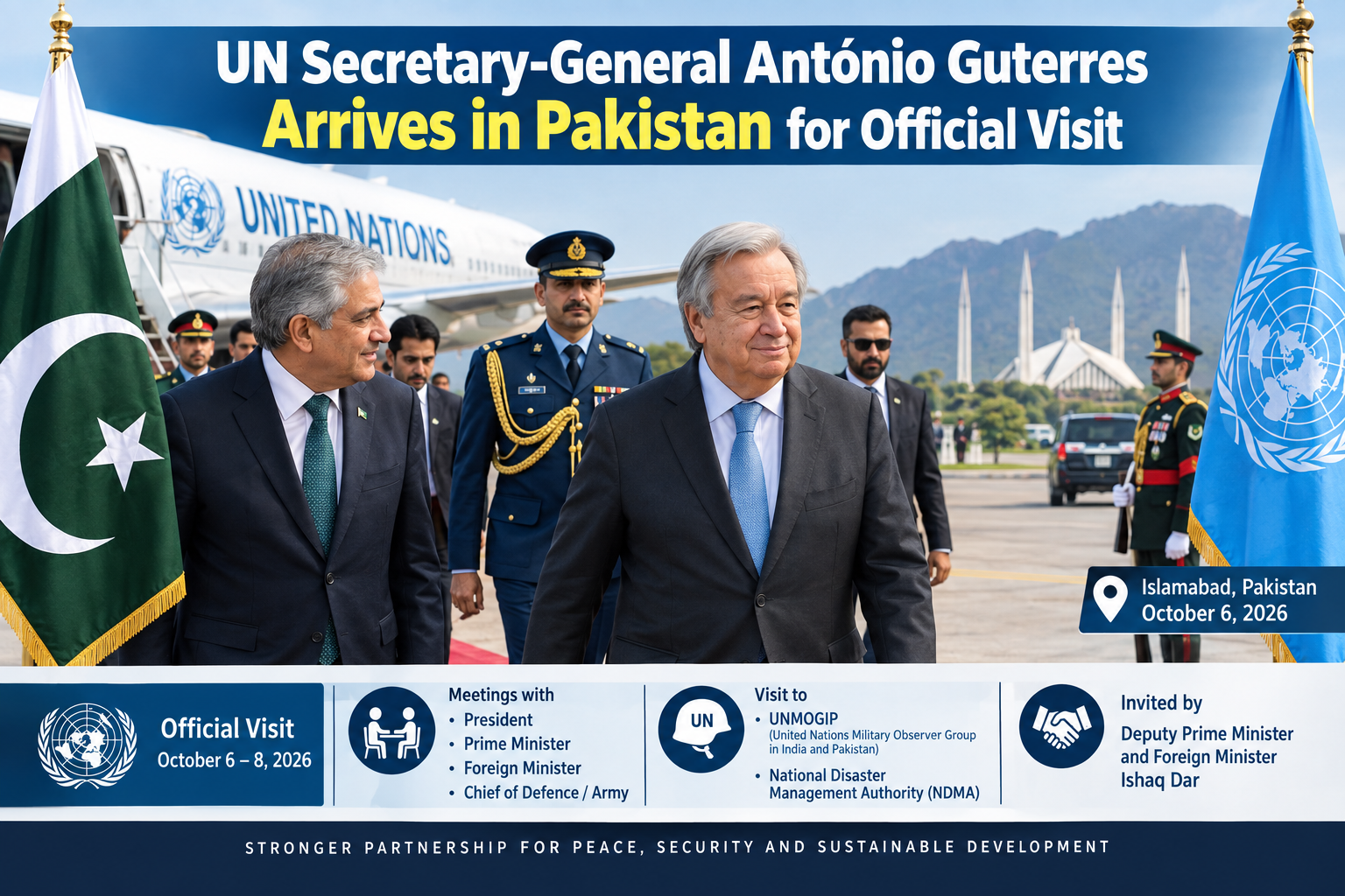 UN Secretary-General António Guterres Arrives in Pakistan for Official Visit