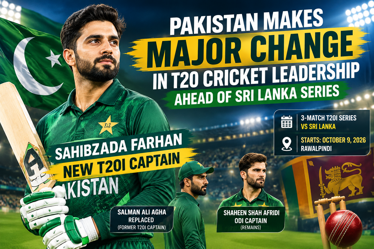 Pakistan Makes Major Change in T20 Cricket Leadership Ahead of Sri Lanka Series