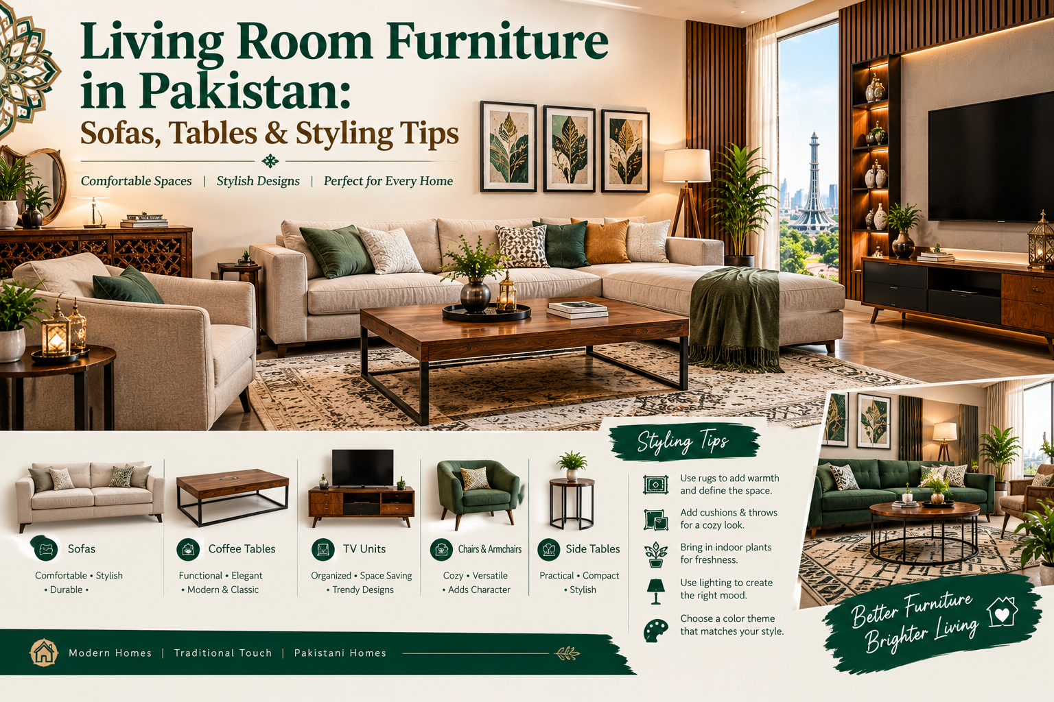 Living Room Furniture in Pakistan: Sofas, Tables, Cabinets and Styling Tips